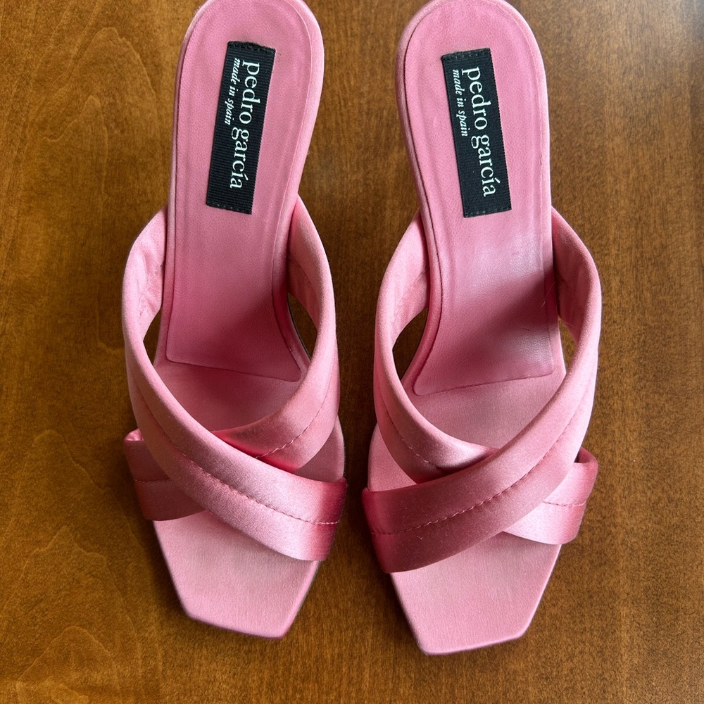 Pink Satin Slide Heels Sandals Size 40